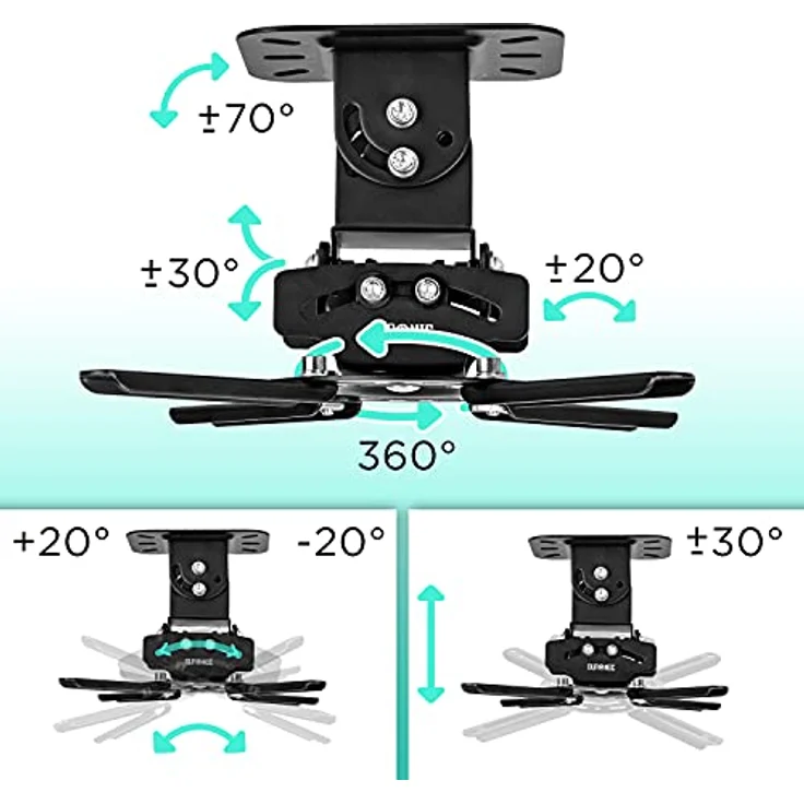 Duronic PB03XB Beamerhalterung, drehbar und schwenkbar, für Video-Projektoren bis 13,6 kg, 360° Rotation, schwarz – Bild 3