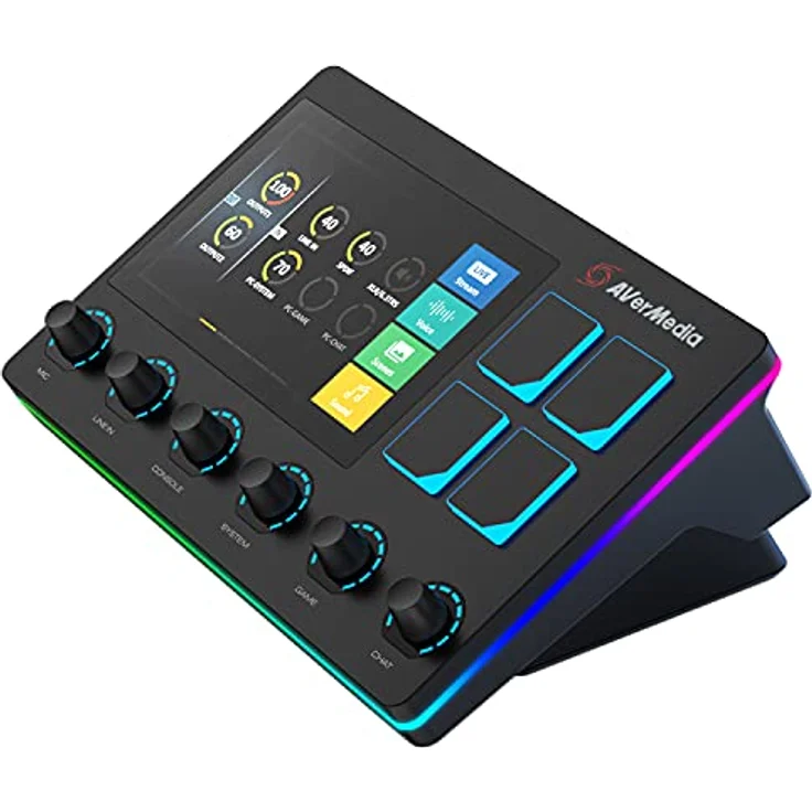 AVerMedia Live Streamer AX310 - 6-Spuren Audio Mixer mit IPS-Touchscreen zur Interaktion sowie Aktionen für OBS, Streamlabs Spotify, VTube – Bild 1
