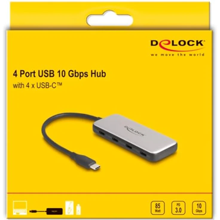 DeLOCK USB Type-C Hub 10Gbps mit 4x USB-C Anschlüssen und PD 85 Watt – Bild 4