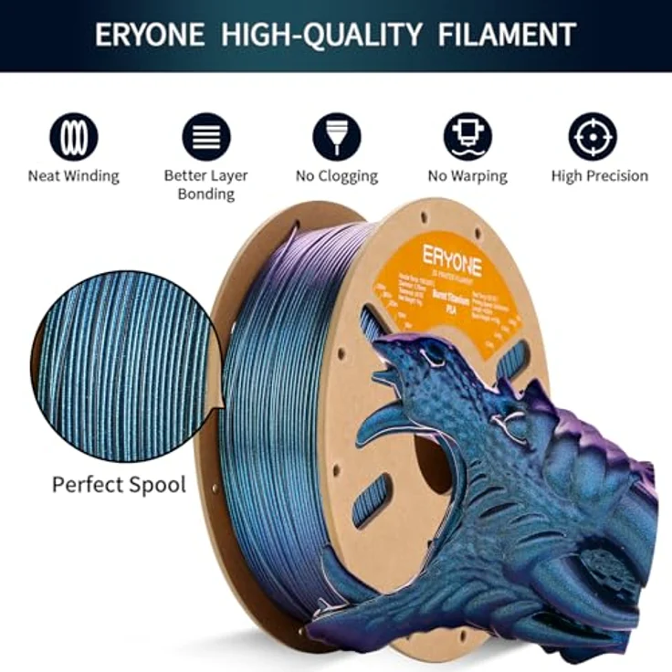 ERYONE Glitter PLA Filament, 1.75mm, 1kg, Burnt Titanium Cyber Black, Druckmaterial mit Farbwechsel-Effekt – Bild 4