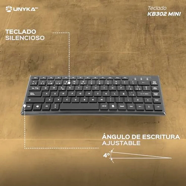Unykach KB302 Mini Ultraflache Tastatur, 83 Tasten, leise, mattschwarz, USB-Anschluss, spanisches QWERTY-Layout, universelle Kompatibilität – Bild 4