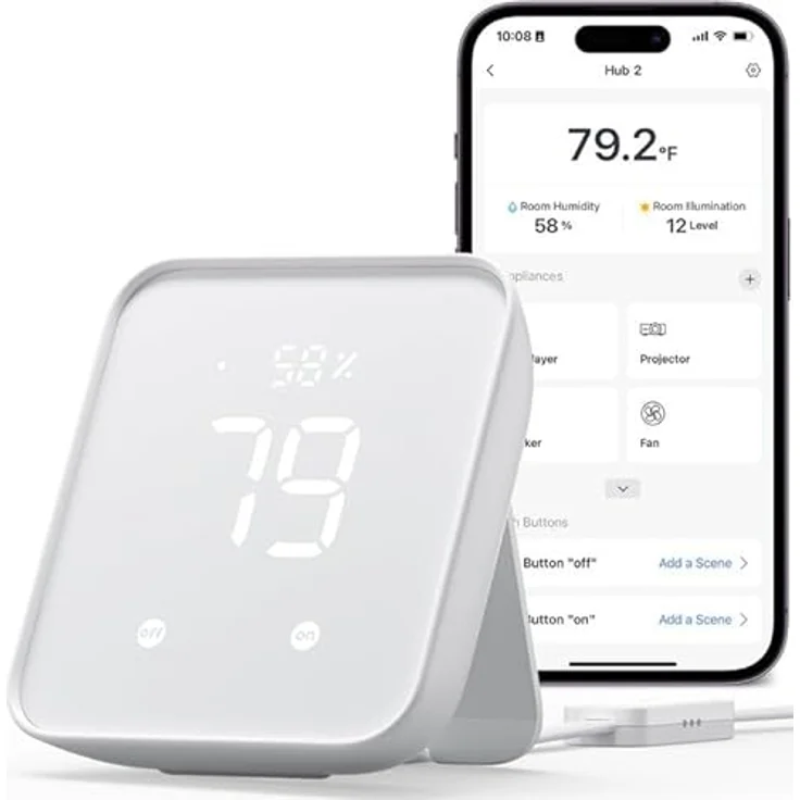SwitchBot Hub 2, Smart Home Hub mit WiFi-Thermo-/Hygrometer, IR-Fernbedienung und Lichtsensor, Weiss – Bild 3