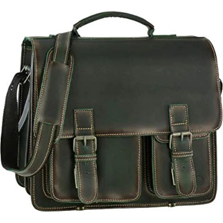 Greenburry Aktentasche Leder Schultasche XL Lehrertasche Tasche New Buffalo grün Damen Herren Schule Uni Arbeit – Bild 1