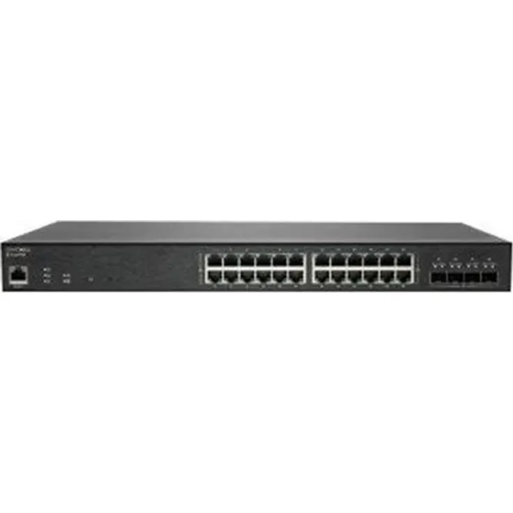 SonicWALL Switch SWS14-24FPOE, Managed Switch mit 24 x 10/100/1000 (PoE+), 4 x 10 Gigabit SFP+, Rack-montierbar, 410 W PoE+, mit 3 Jahren 24x7 Support
