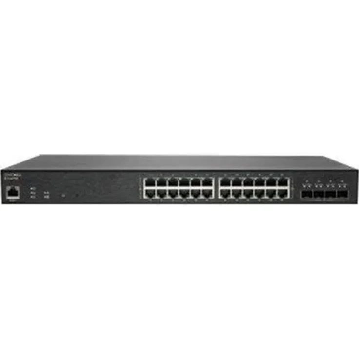 SonicWALL Switch SWS14-24FPOE, Managed Switch mit 24 x 10/100/1000 (PoE+), 4 x 10 Gigabit SFP+, Rack-montierbar, 410 W PoE+, mit 3 Jahren 24x7 Support