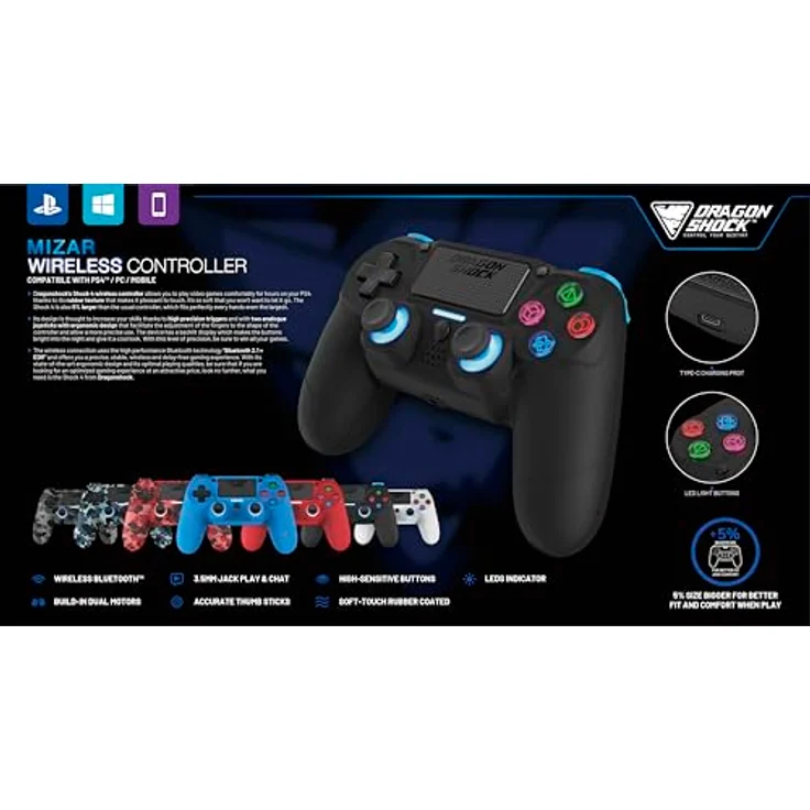 Dragonshock DSCPS4-BK, Analog / Digital Gamepad für PlayStation 4, kabellos, Bluetooth, schwarz, Versandkostenfrei – Bild 8