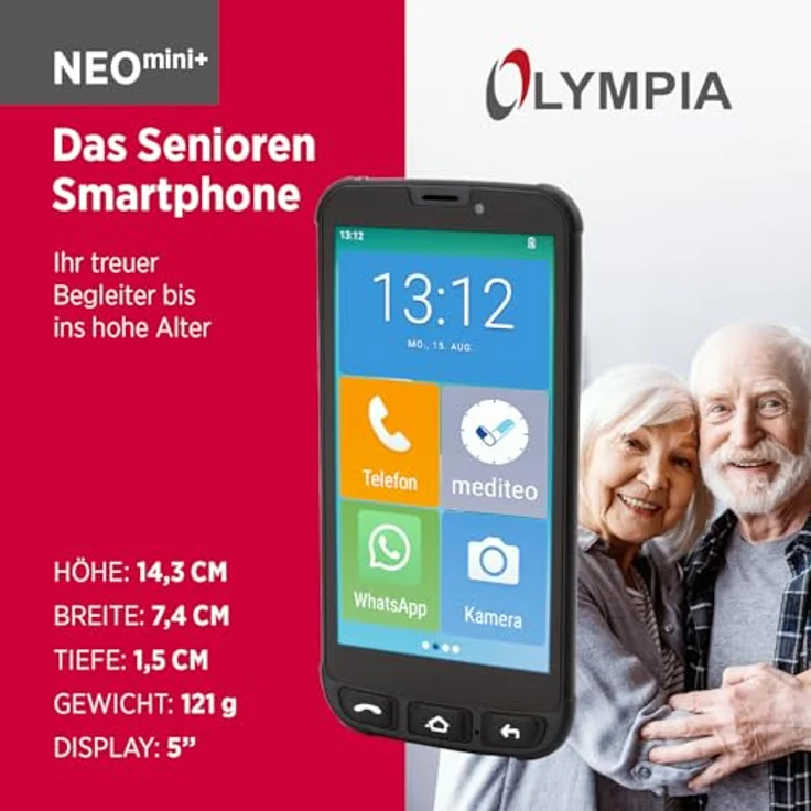 Olympia NEO Mini+, 5" Senioren Smartphone mit Notruftaste, großen Icons, Android 15, 4G LTE Dual SIM, WhatsApp vorinstalliert – Bild 2