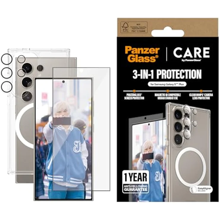 PanzerGlass CARE by Flagship 3-in-1 Set für Samsung Galaxy S25 Ultra, Displayschutzfolie mit EasyAligner, transparent, umweltfreundlich – Bild 3