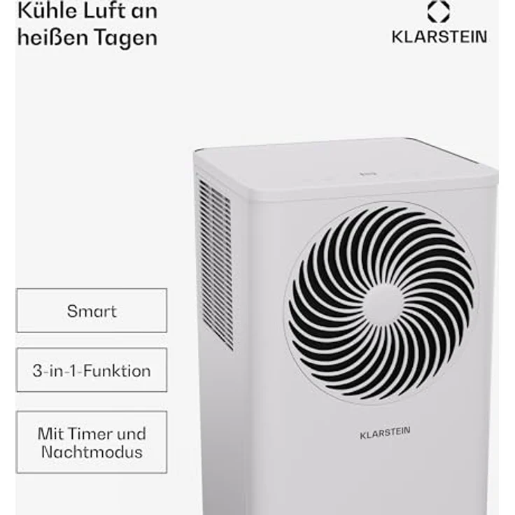 Klarstein Aero Smart Ring mobile Klimaanlage 7000 BTU, 3-in-1 Klimagerät mit Abluftschlauch, Luftentfeuchter & Ventilator, ideal für Räume bis 25 qm, inklusive Smart Control & Fernbedienung – Bild 2