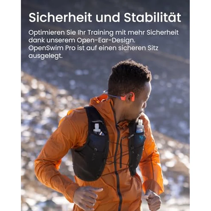 SHOKZ OpenSwim Pro Knochenschall Sport-Kopfhörer, kabellose Open-Ear-Ohrhörer, Bluetooth 5.4, IP68 wasserdicht, 32GB-MP3-Speicher, Mikros mit Geräuschunterdrückung, 9 Std Wiedergabe, Laufen, Schwimmen - rot – Bild 4