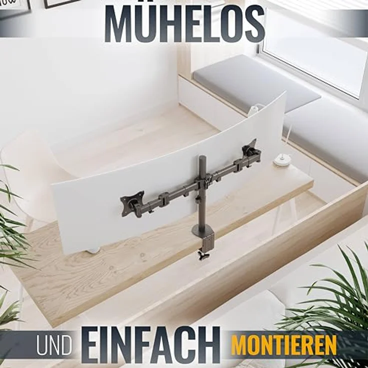 RICOO Monitor Tischhalterung für 2 Monitore Monitorhalterung TS5811 Monitorständer Schwenkbar Neigbar Höhenverstellbar Bildschirmständer Tisch Ständer Monitorhalterungen VESA 75x75 100x100 Schwarz – Bild 2