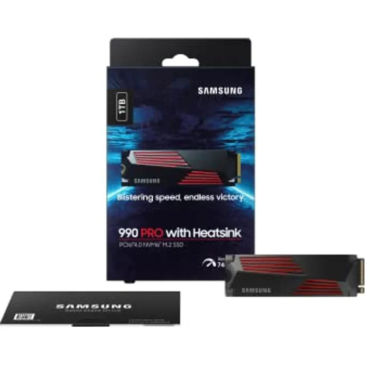 Samsung 990 PRO Heatsink M.2 NVMe SSD (MZ-V9P1T0CW), 1 TB, PCIe 4.0, 7.450 MB/s Lesen, 6.900 MB/s Schreiben, SSD mit Kühlkörper und RGB-Licht für Konsolen-Gaming und Videobearbeitung – Bild 3