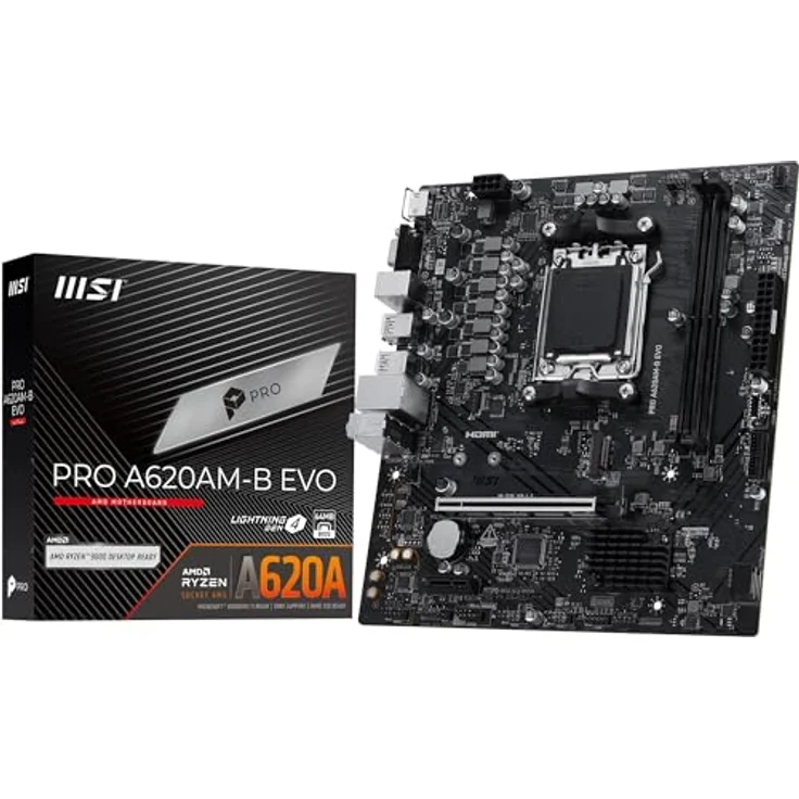 MSI PRO A620AM-B EVO, Micro-ATX Mainboard mit Sockel AM5, AMD A620, 1x PCIe 4.0 x16, geeignet für DDR5-RAM – Bild 1