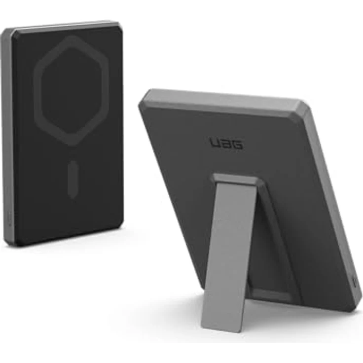 URBAN ARMOR GEAR Ultra Slim Rugged Powerbank magnetisch Schwarz/Grau, 5.000 mAh, Integrierter Ständer, 10 Watt Wireless-Charging – Bild 1