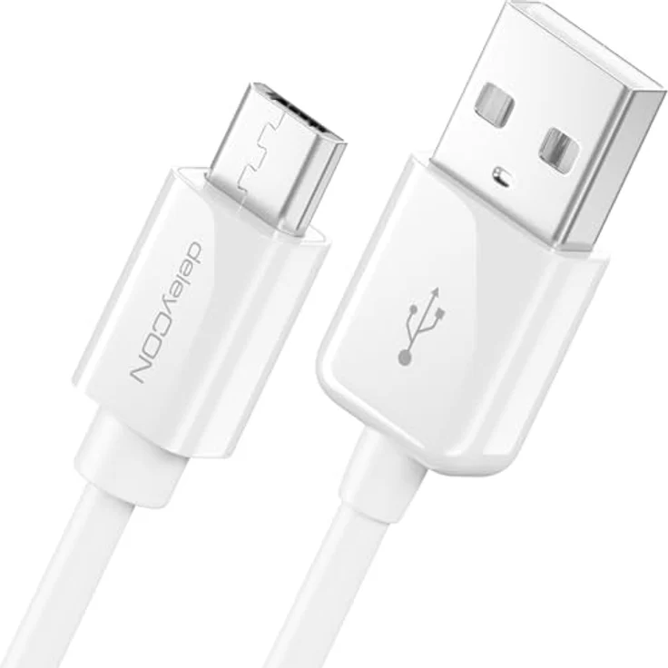 deleyCON 3,0m Micro USB Ladekabel, USB 2.0 High Speed Daten- und Ladekabel für Android Smartphones, Tablets und mehr, Weiß – Bild 1