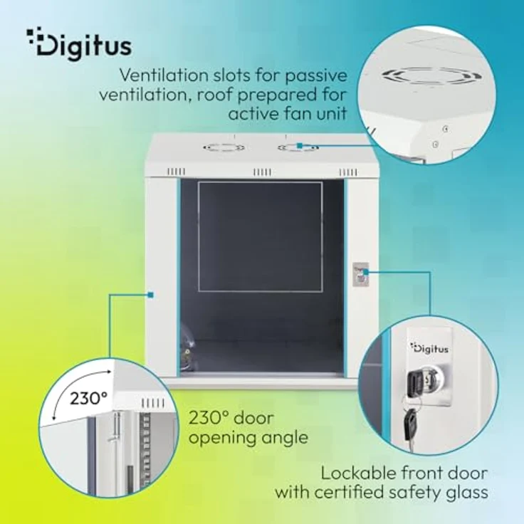 DIGITUS 19-Zoll Netzwerkschrank Dynamic-N, 12HE, unmontiert, Wandmontage, 450 mm tief, 60 kg Traglast, mit abschließbarer Glastür, grau – Bild 4