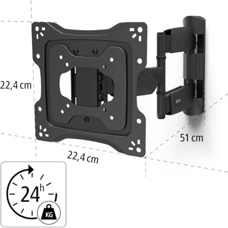 Hama TV-Wandhalterung, schwenkbar, neigbar, Diebstahlschutz, 122 cm (48"), 25 kg, Schwarz – Bild 3