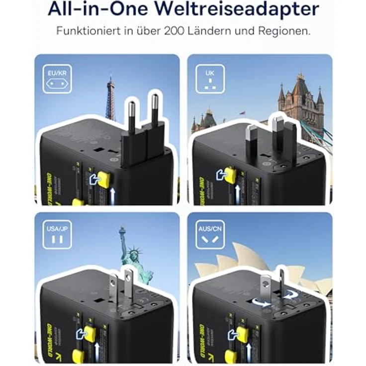 Baseus Enercore 70W Reiseadapter, Universeller Steckdosenadapter mit 2AC+2USB A+USB C und ausziehbarem Kabel für weltweite Nutzung in USA, England, Japan, Thailand, Australien – Bild 5