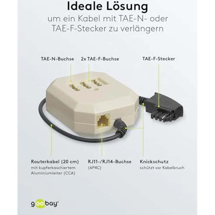 GOOBAY Wentronic TAE 20NFF Verlängerung (Stecker F auf Dose NFF codiert und RJ11) 0,2m – Bild 4