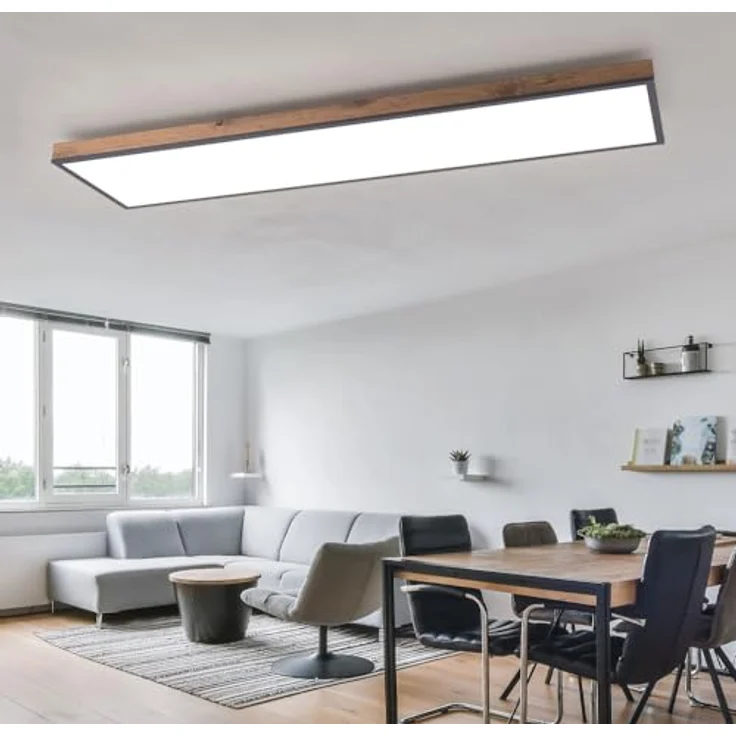 Globo LED Deckenleuchte Fernbedienung Deckenlampe Holzleuchte Wohnzimmerlampe CCT, Nachtlicht, Alu Holzoptik Graphit opal, 1x 36W 2250Lm warm-kaltweiß, L 120 cm - Preisvergleich – Bild 5