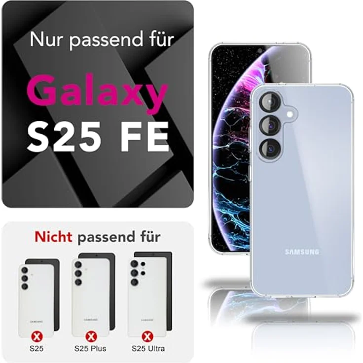 NALIA Transparente Silikonhülle für Samsung Galaxy S25 FE - Kristallklar, Anti-Gelb, rutschfest, stoßfest - Marke aus Berlin – Bild 3