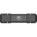 Silicon Power Marvel Extreme DS72 SSD-Solid-State-Laufwerk, 2 TB, tragbar, USB 3.2 Gen 2, Typ-C/Typ-A, Schwarz, bis zu 1050 MB/s Lesen, Aluminium-Design
