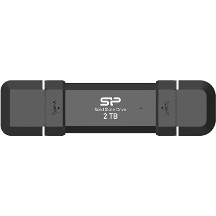 Silicon Power Marvel Extreme DS72 SSD-Solid-State-Laufwerk, 2 TB, tragbar, USB 3.2 Gen 2, Typ-C/Typ-A, Schwarz, bis zu 1050 MB/s Lesen, Aluminium-Design
