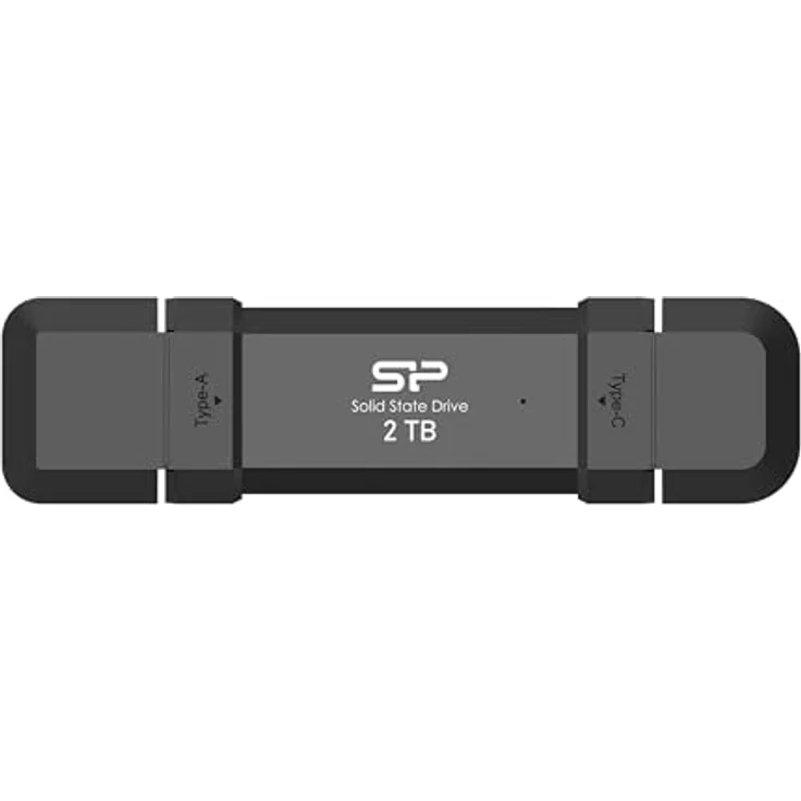 Silicon Power Marvel Extreme DS72 SSD-Solid-State-Laufwerk, 2 TB, tragbar, USB 3.2 Gen 2, Typ-C/Typ-A, Schwarz, bis zu 1050 MB/s Lesen, Aluminium-Design – Bild 1