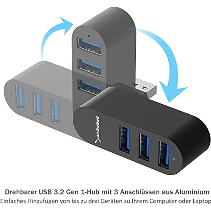 Sabrent Premium 3 Port Aluminium Mini USB 3.0 Hub [um 90 ° - 180 ° drehbar] (HB-R3MB) – Bild 2