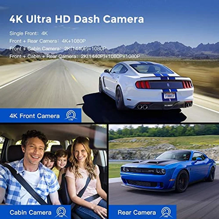 AZDOME M550 3 Linse Dashcam 1440P + 1080P + 1080P Auto Kamera mit WiFi, GPS, 4K Kamera vorne, Super Nachtsicht, Parküberwachung, Loop-Aufnahm, WDR, G Sensor, 3.19Zoll IPS Bildschirm für Taxis – Bild 2