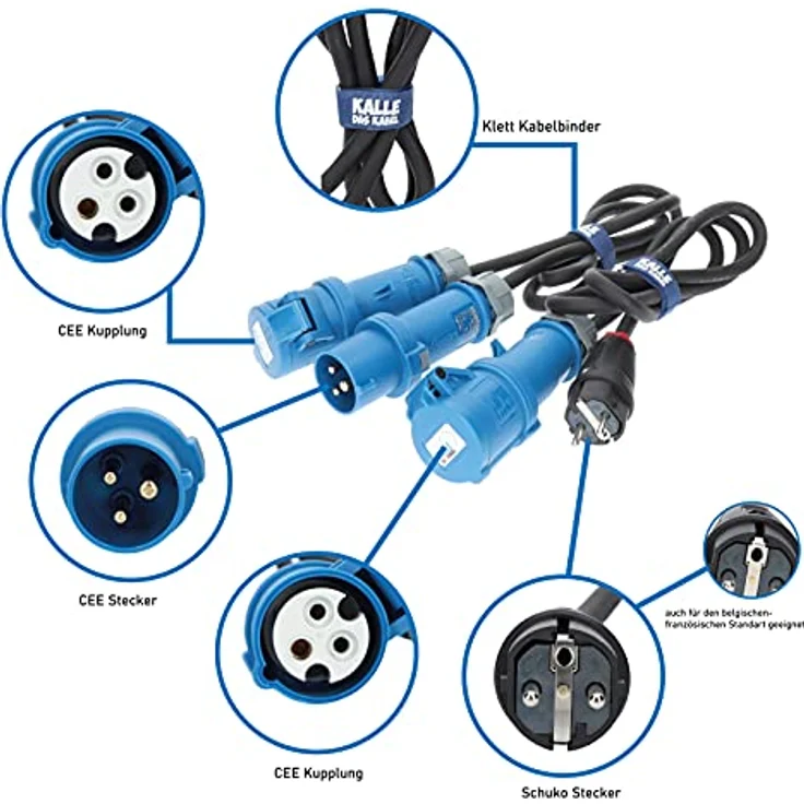 KALLE DAS KABEL CEE-Campingkabeltrommel KTG mit Adapter, IP44, 25m H07RN-F 2,5mm², Blau – Bild 4