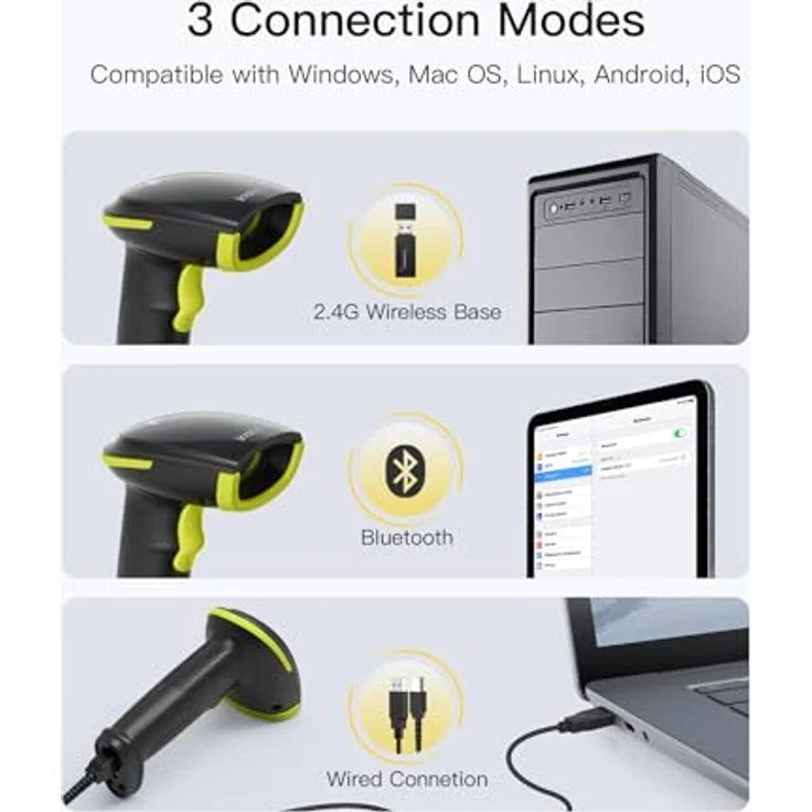 Inateck BCST-21 AI, Kabelloser Bluetooth 1D Barcode Scanner mit 2000mAh Akku, Unterstützt Inateck APP und SDK, Grün – Bild 5