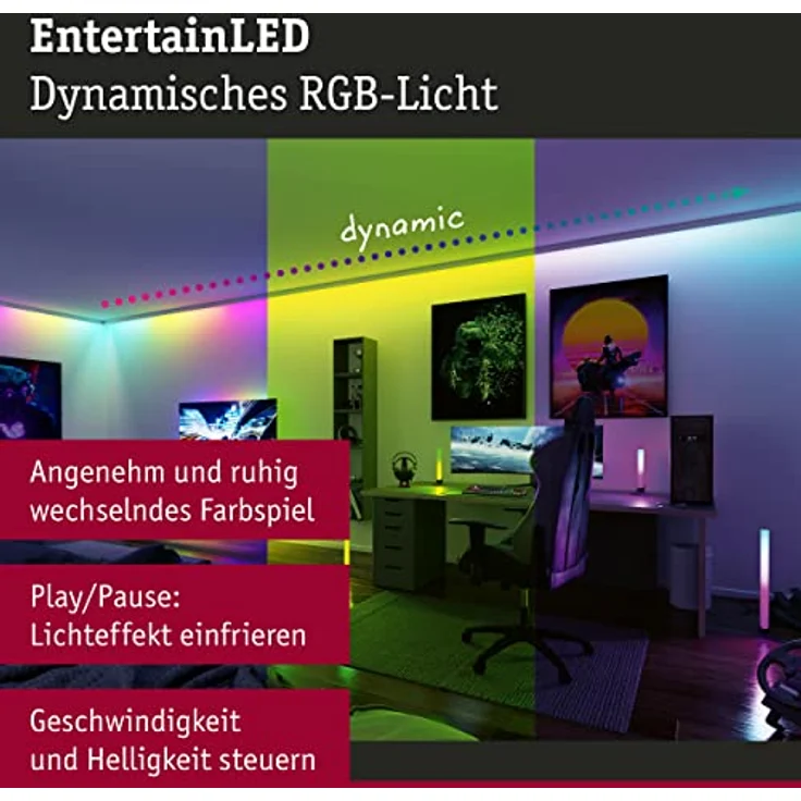 Paulmann 78886 LED Stripe Dynamic 1,5m Dynamic Rainbow RGB IP20 12V DC incl. 1x3 Watt dimmbar Lichtband Weiß Kunststoff – Bild 2