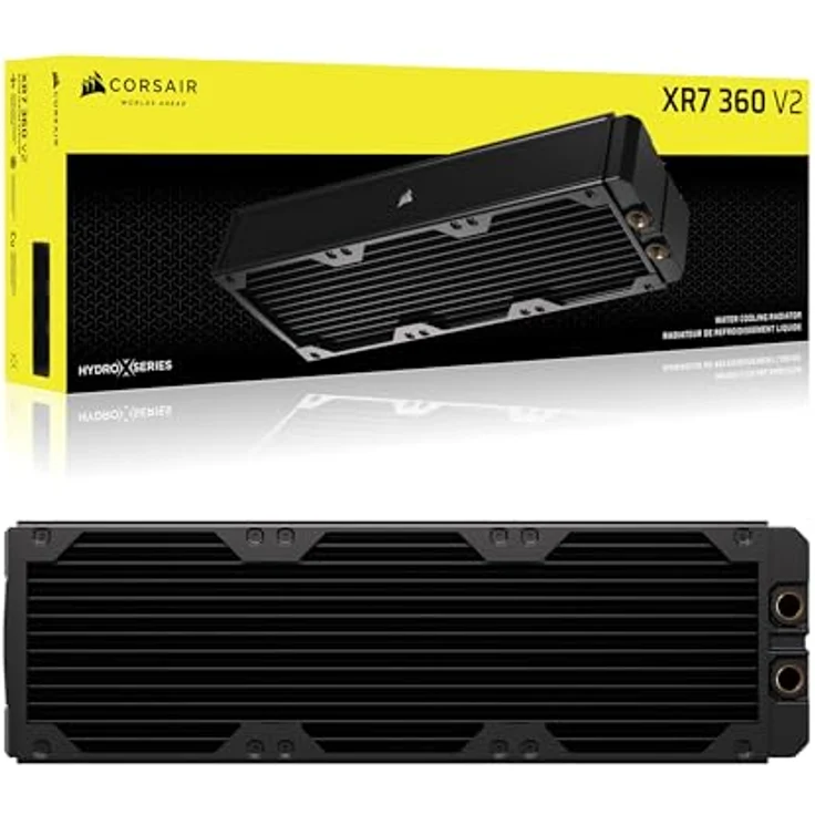 Corsair Hydro X Series XR7 360 V2 Radiator, 360 mm, schwarz, Kupfer- und Messing-Aufbau, 6x 120-mm-Lüfter kompatibel, Push-Pull-Konfiguration, 54 mm dick, 2x G1/4-Anschlüsse – Bild 7