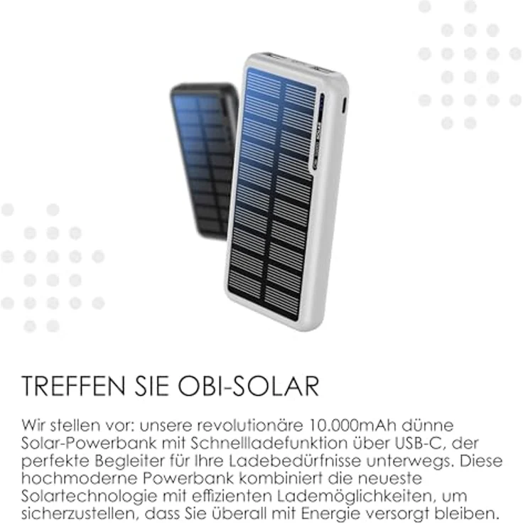 Boompods OBI-SOLAR 10000 mAh Powerbank, Schwarz, mit zwei USB-Ausgängen und dualen Eingangsoptionen (USB-C und Micro-USB) – Bild 2