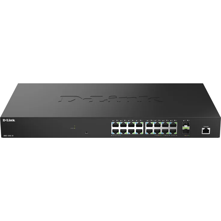 D-Link DMS-1250-18 Smart Managed Switch, 16x 2.5G Ethernet Ports, 2x 10G SFP+, 120 Gbit/s Switching-Kapazität, Layer 2+ Funktionen