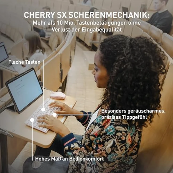 CHERRY KW 7100 Mini BT, Kompakte Multi-Device-Tastatur mit 3 Bluetooth®-Kanälen, Schweizer Layout (QWERTZ), Flaches Design, inkl. Transporttasche, Slate Blue – Bild 3