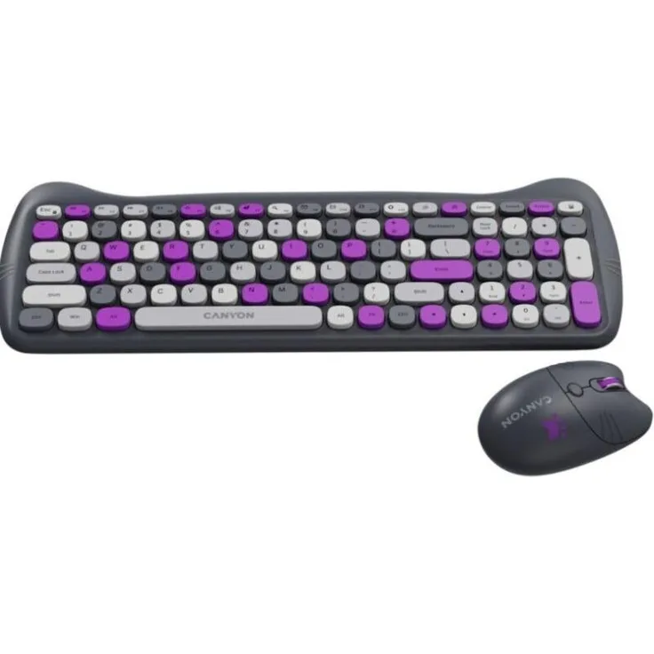 Canyon HSET-W6 Kitty Edition, kabelloses Tastatur- und Mausset mit 104 Tasten, lila