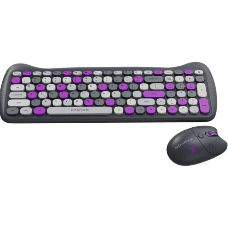 Canyon HSET-W6 Kitty Edition, kabelloses Tastatur- und Mausset mit 104 Tasten, lila