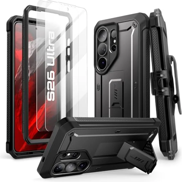 SUPCASE UBPro für Samsung Galaxy S26 Ultra, Outdoor Hülle mit 2 Vorderseiten (mit/ohne Displayschutz), Gürtelclip und Ständer, Schwarz – Bild 1