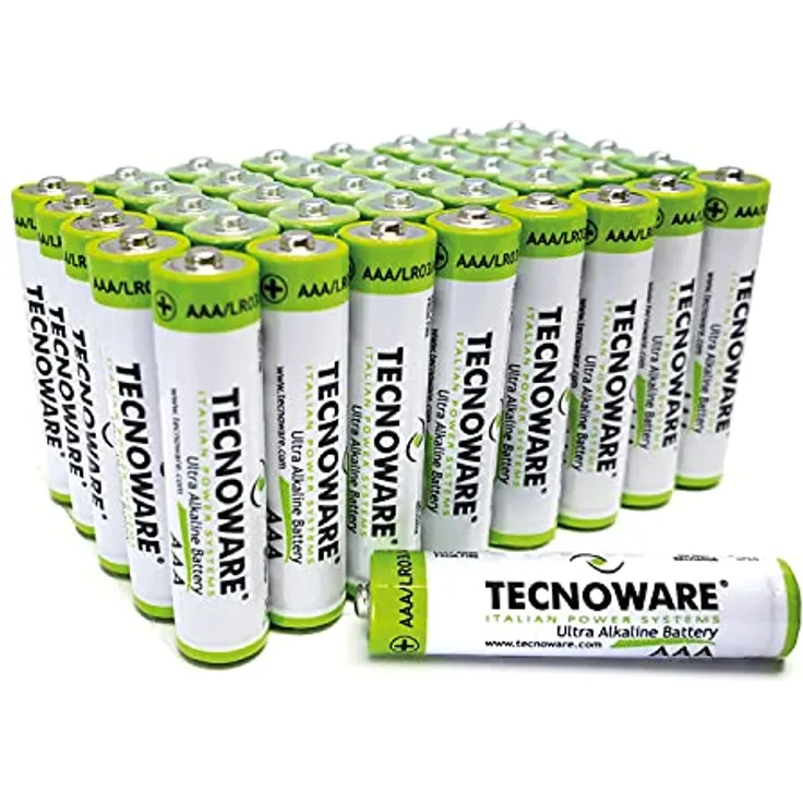 Tecnoware Ultra Alkaline-Batterien AAA - 1.5 Volt - Ideal für Spielzeug, Controller, Fernbedienungen, Taschenlampen, Uhren, Konsolen und andere batteriebetriebene Geräte, Packung zu 40 Stück