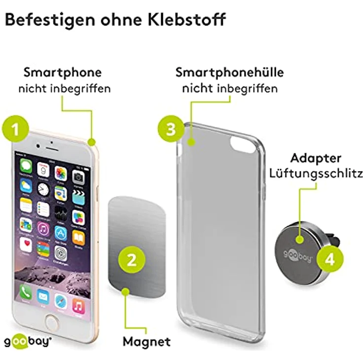 Goobay 38685 Magnethalterungs-Set Universal im Slim Design für Smartphone Auto schwarz-silber – Bild 5