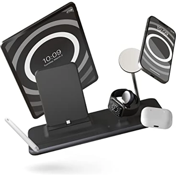 ZENS Aluminium MagSafe Ladestation 4in1 für iPhone, iPad, AirPods, Apple Watch und -Pencil (Qi/Mfi und Made for MagSafe Zertifizierung, 45W Netzteil + Kabel inklusive) Schwarz – Bild 1