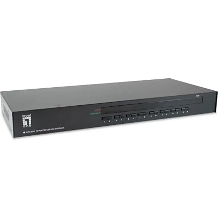 LevelOne KVM-3216, 16-Port PS/2-USB VGA KVM Switch mit OSD und Passwortschutz, Schwarz