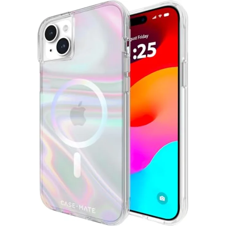 Case-Mate Soap Bubble Mag-Safe Case Schutzhülle kompatibel mit Apple iPhone 15 Plus Hülle Regenbogen (Farbwechsel-Effekt, 3 m Fallschutz, Integrierter Mag-Safe-Ring) - Transparent/Schillernd