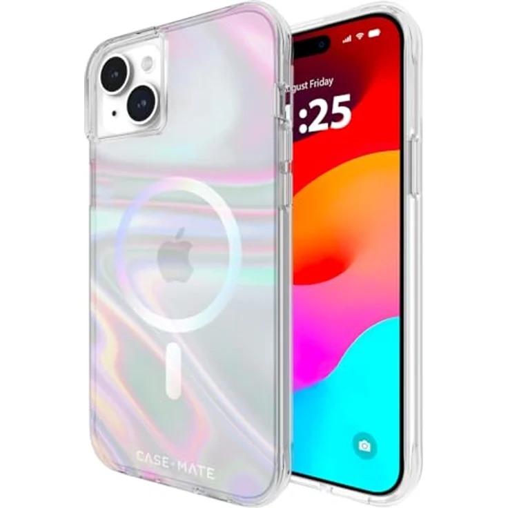 Case-Mate Soap Bubble Mag-Safe Case Schutzhülle kompatibel mit Apple iPhone 15 Plus Hülle Regenbogen (Farbwechsel-Effekt, 3 m Fallschutz, Integrierter Mag-Safe-Ring) - Transparent/Schillernd – Bild 1