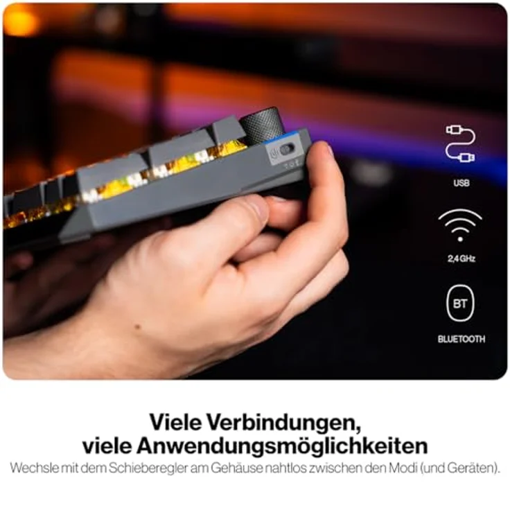 Endorfy Thock V2, Gaming-Tastatur mit mechanischen Gateron Yellow Switches, RGB-Hintergrundbeleuchtung, kabelgebunden und kabellos, grau – Bild 2