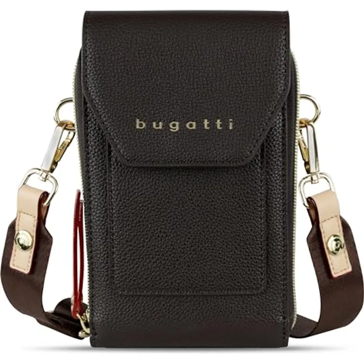 bugatti Ella Handytasche 11 cm, dunkelbraun, 100% Polyester, kompakte Schutzhülle
