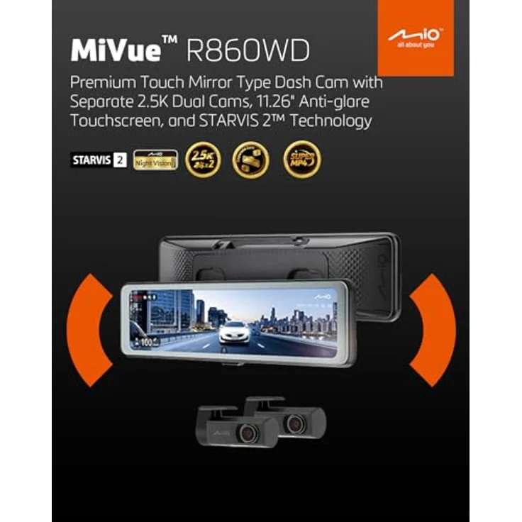 Mio MiVue R860WD, Dashcam mit 2.5K 1440P STARVIS 2 HDR, WiFi, GPS, OTA, Parkmodus, eingebautem Mikrofon, schwarz – Bild 2