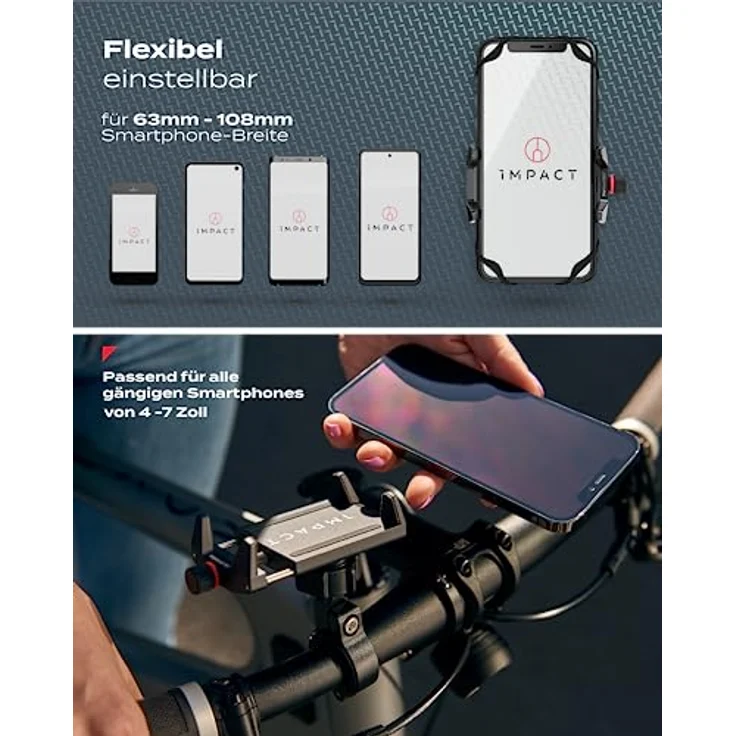 IMPACT® Pro Mount 360° - Handyhalterung Fahrrad [Smartphone KOMPATIBEL 4-7 ZOLL] - Handyhalter Fahrrad - Handyhalterung für Fahrrad Lenker mit Kugelgelenk & Sicherheitsgummi - iPhone 14 15 Pro Max – Bild 4